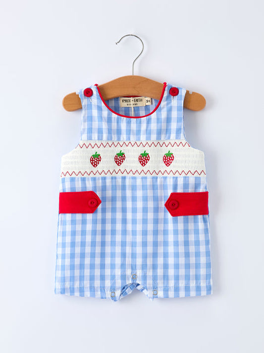 Baby Boy Summer Strawberry Embroidered Smocked Romper Rylee Faith