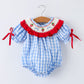 Girls Summer Strawberry Bow Embroidered Smocked Romper Rylee Faith