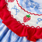 Girls Summer Strawberry Bow Embroidered Smocked Romper Rylee Faith