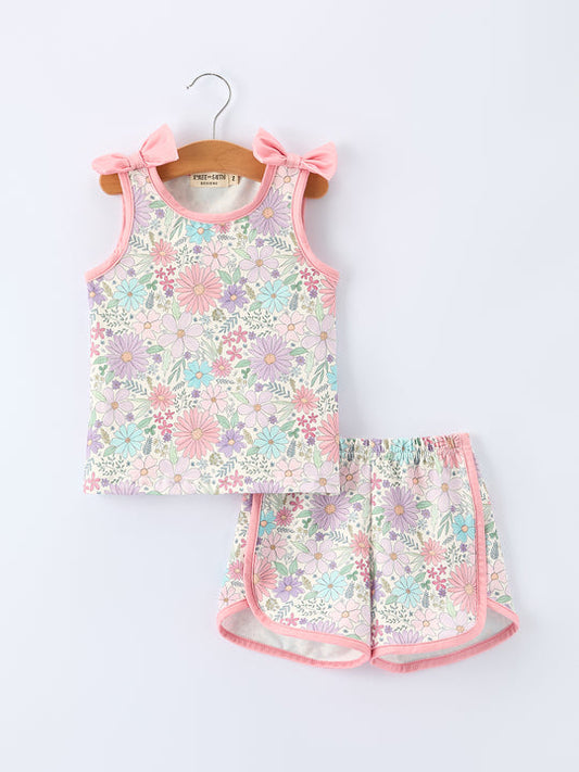 Girls Pink Floral Sleeveless Vest Top and Shorts Set Rylee Faith