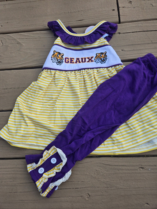 Geaux Tigers 2 Pc girls set Honeydew