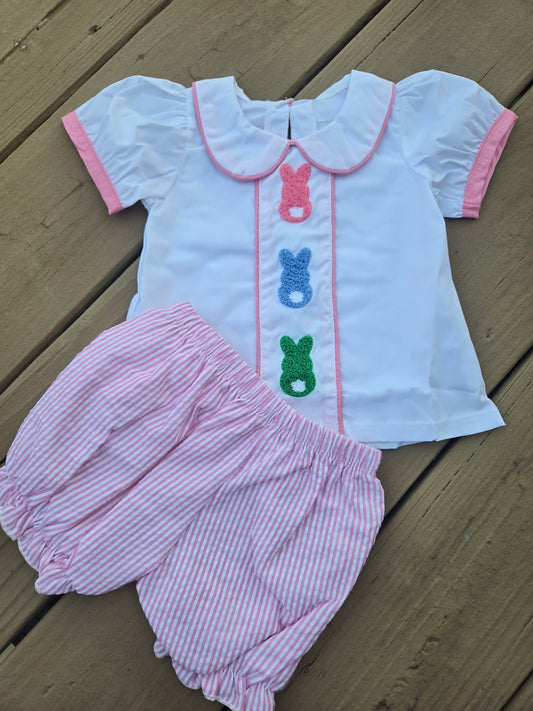 Woven Seersucker French Knot Bunny Shorts Set Honeydew