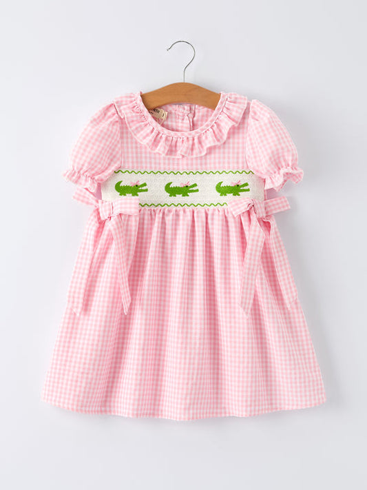 Girls Summer Crocodile Embroidered Smocked Dress Rylee Faith