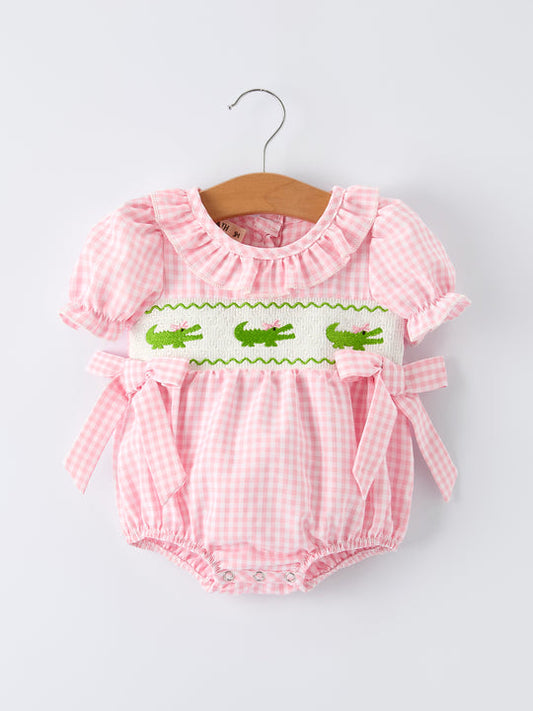 Baby Girls Summer Crocodile Embroidered Smocked Romper Rylee Faith