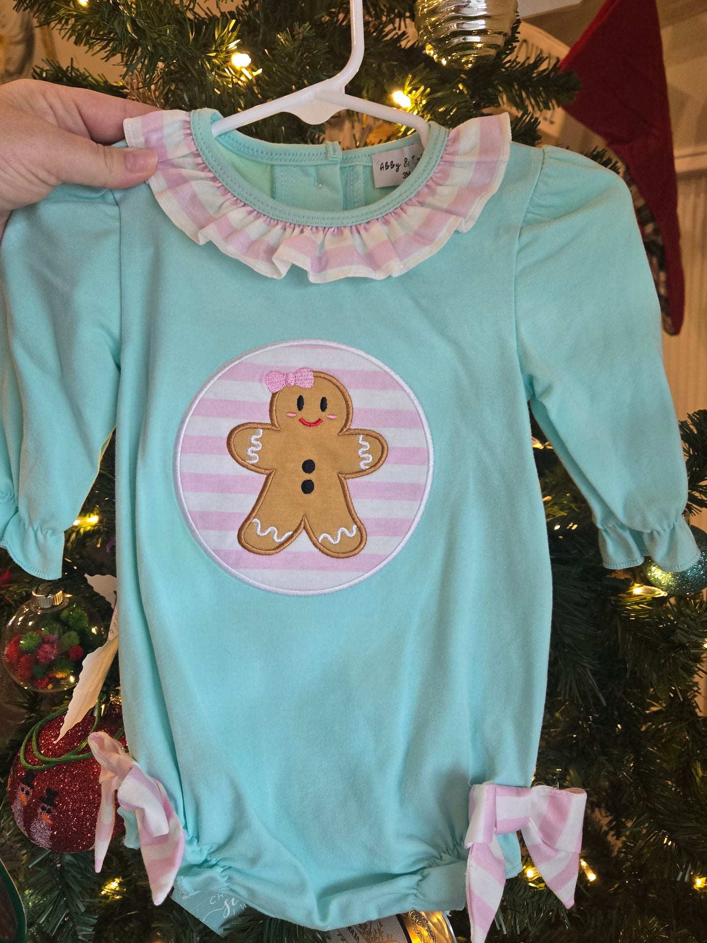 Blue Gingerbread Applique Ruffle Bubble Honeydew