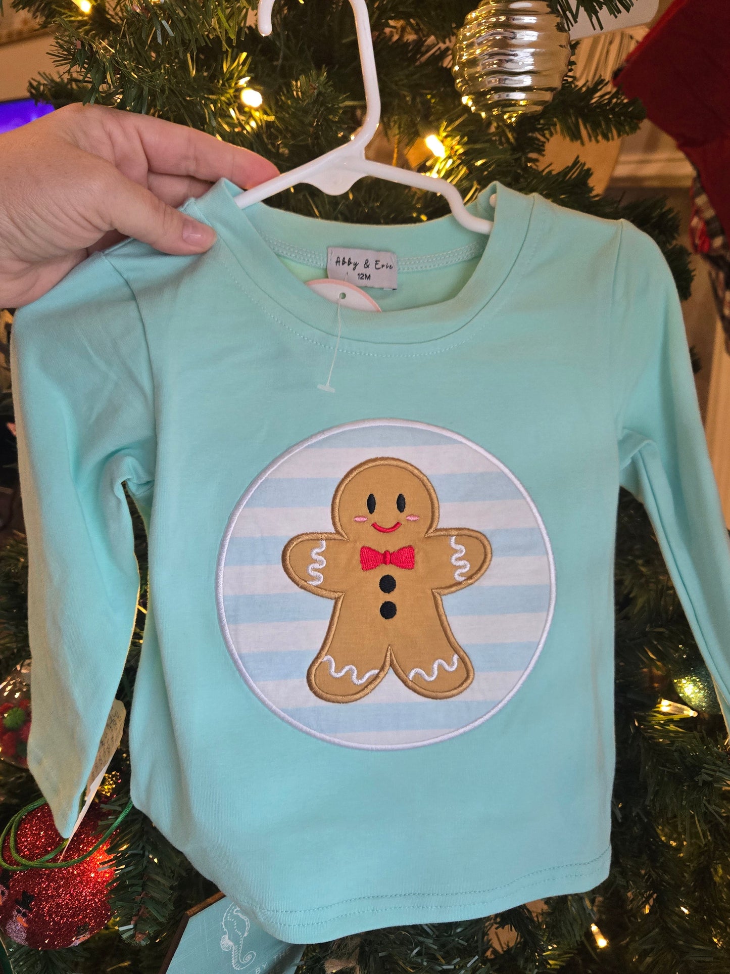 Blue Gingerbread Applique Boys Shirt Honeydew