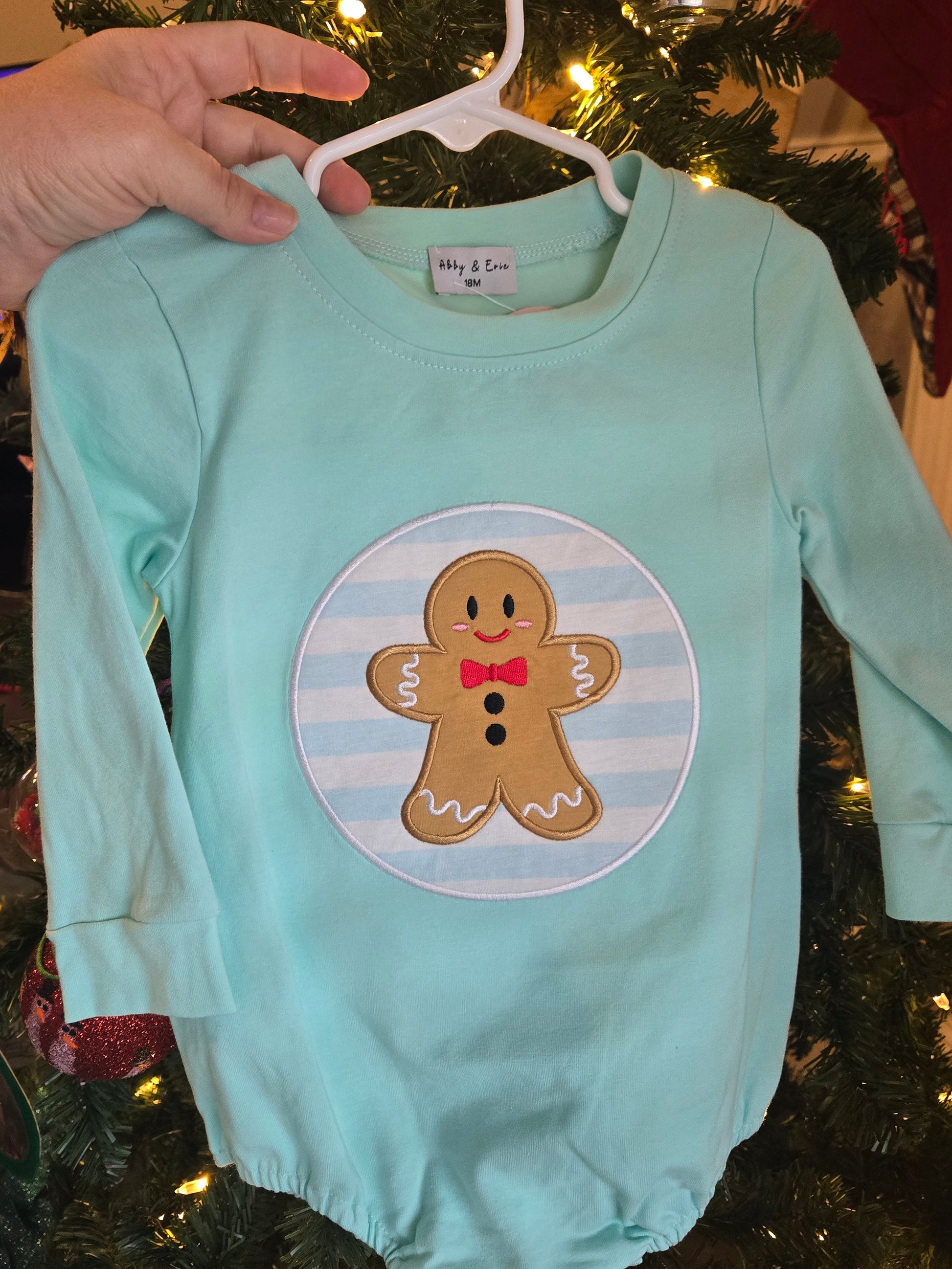 Blue Gingerbread Applique Boy Bubble Honeydew