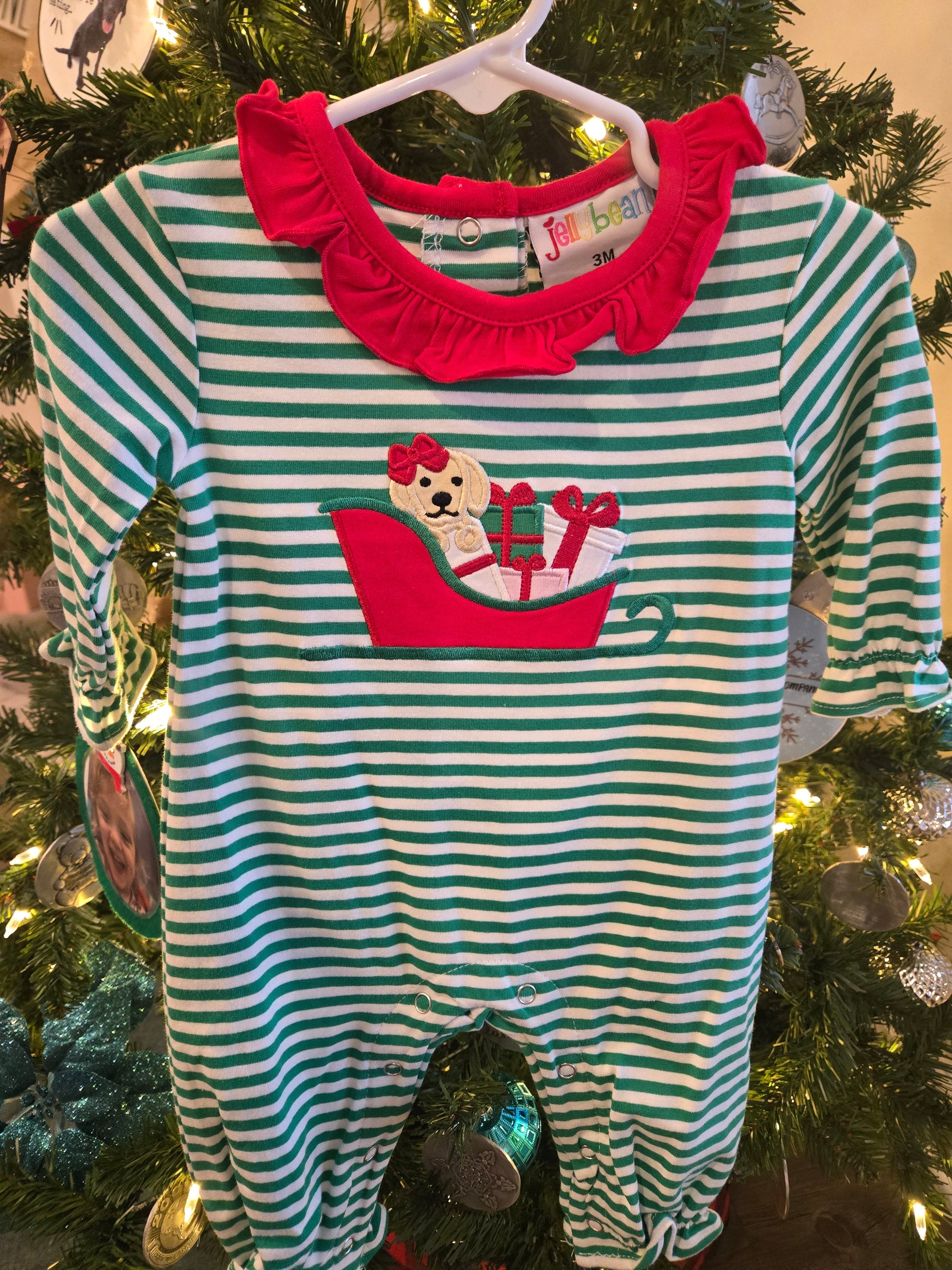 Santa Paws Ruffle Romper Smock Candy