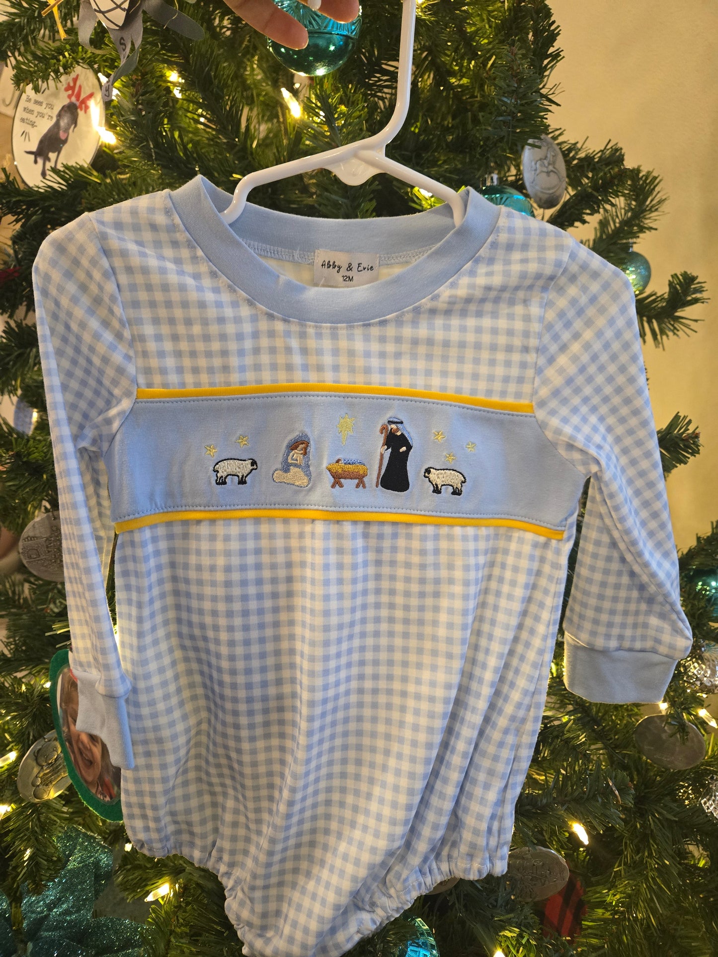 Blue Nativity Embroidery Boy Bubble Honeydew