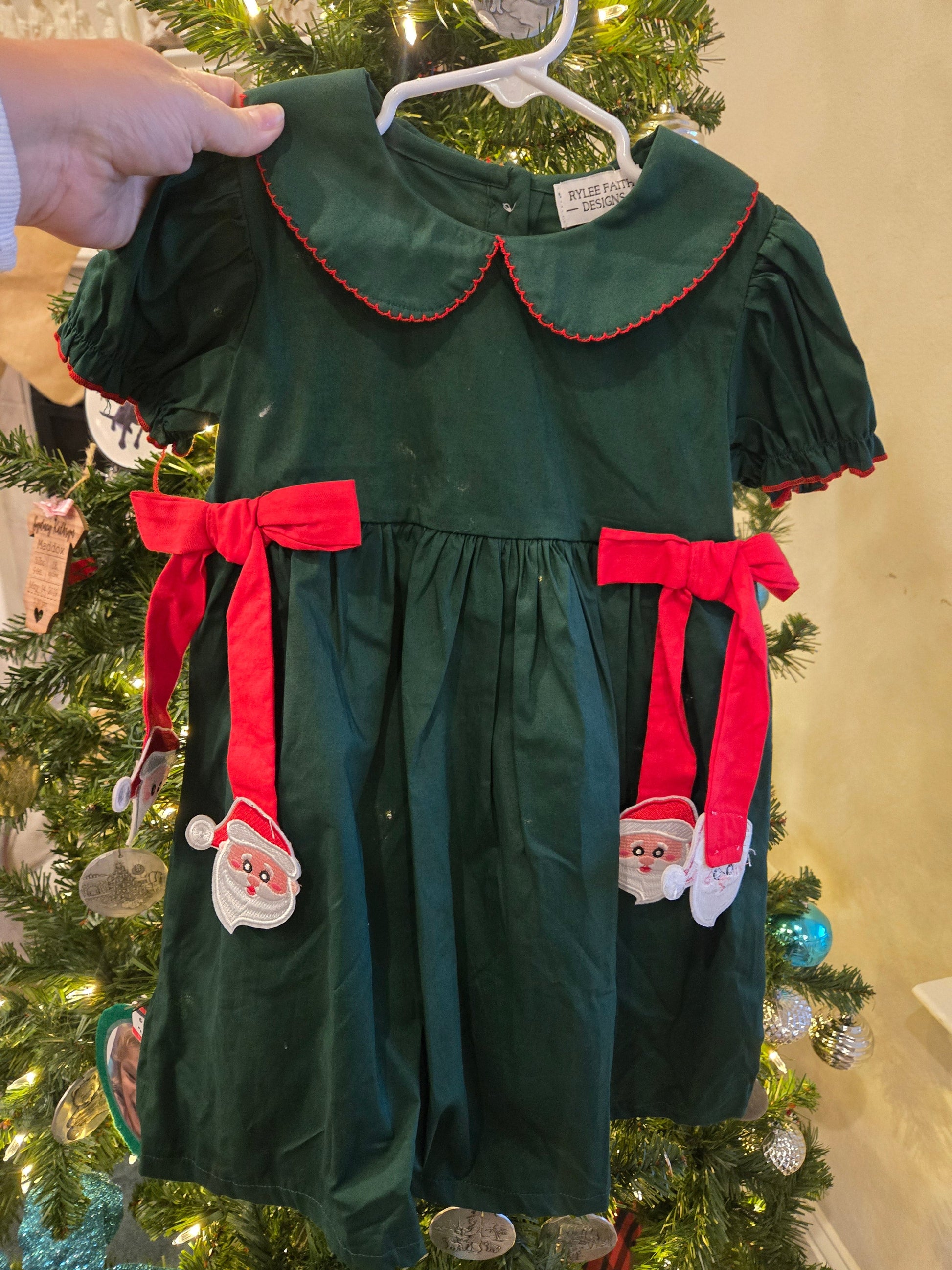Green Christmas Santa Applique Dress Rylee Faith