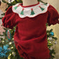 Red Christmas Tree Embroidery Fleece Bloomer Set Honeydew