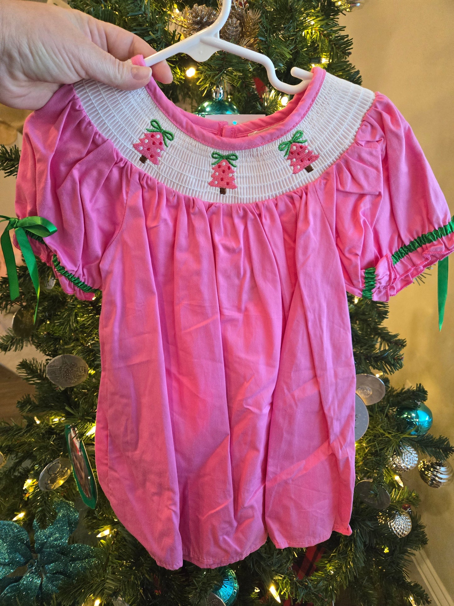 Pink Christmas Tree Smocked Dress Rylee Faith