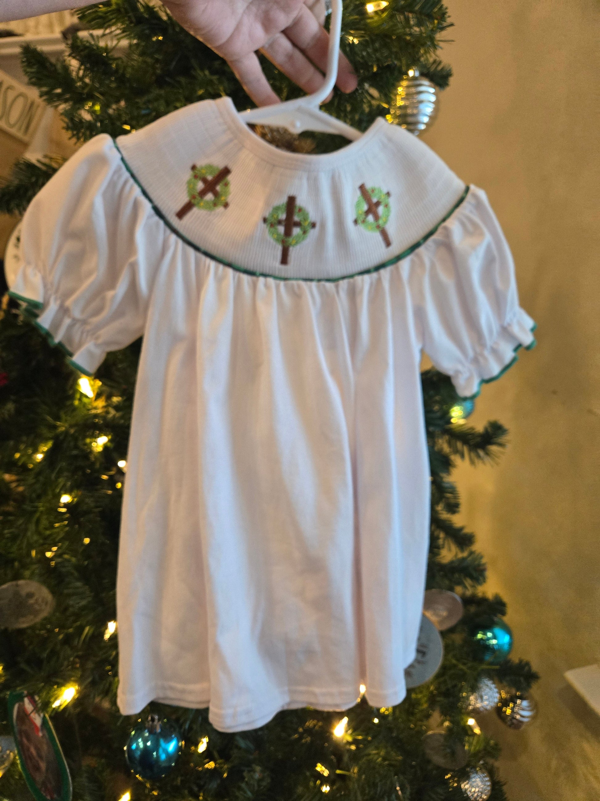 White Wreath Smocked Ruffle Dress Honeydew