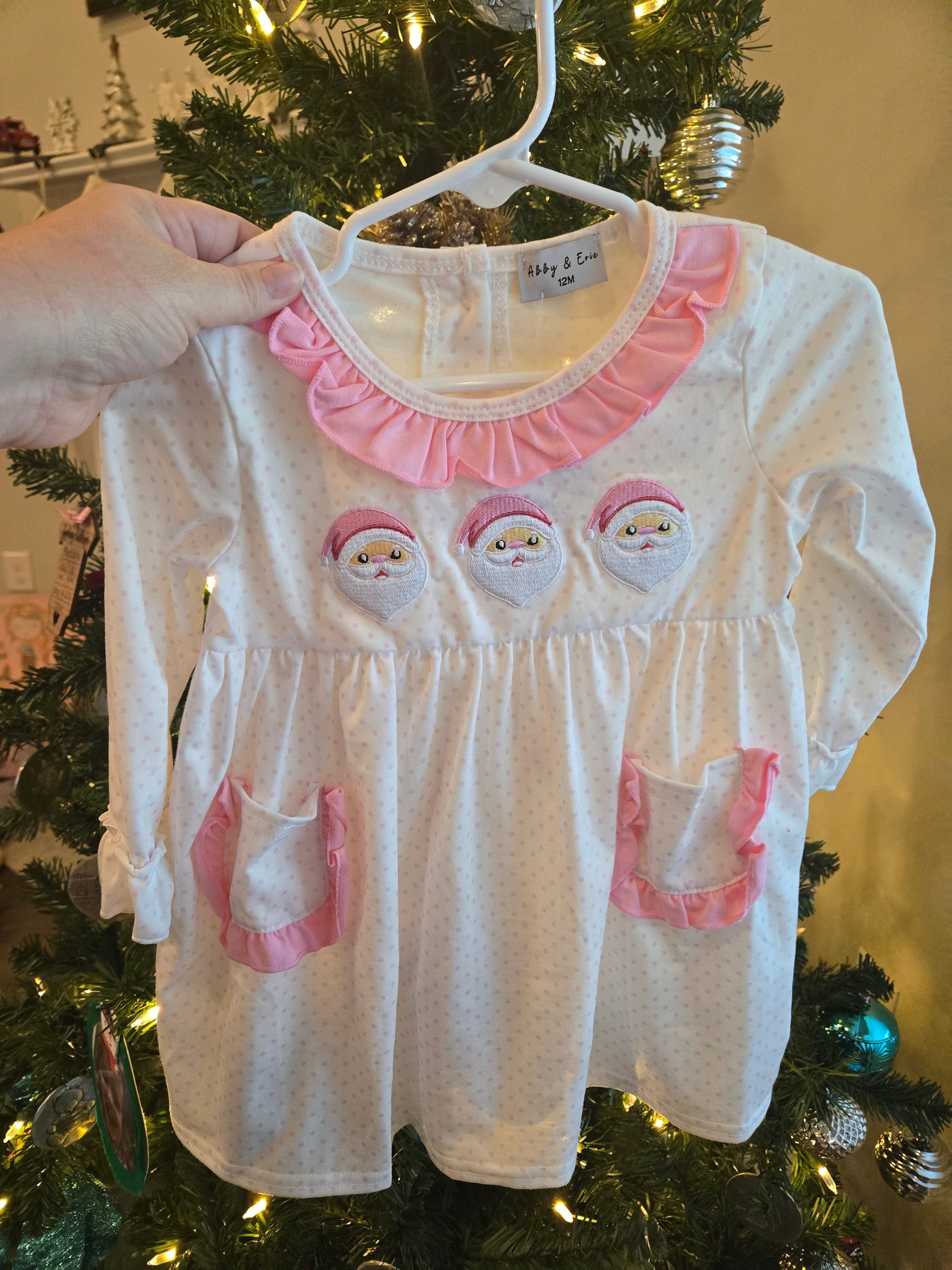 Pink Santa Claus Embroidery Ruffle Dress Honeydew