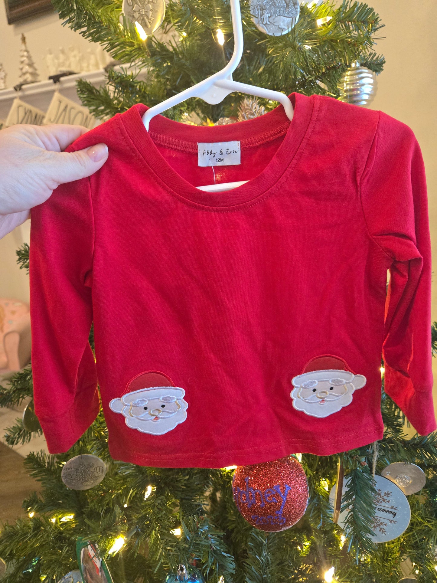 Red Santa Applique Boy Top Honeydew