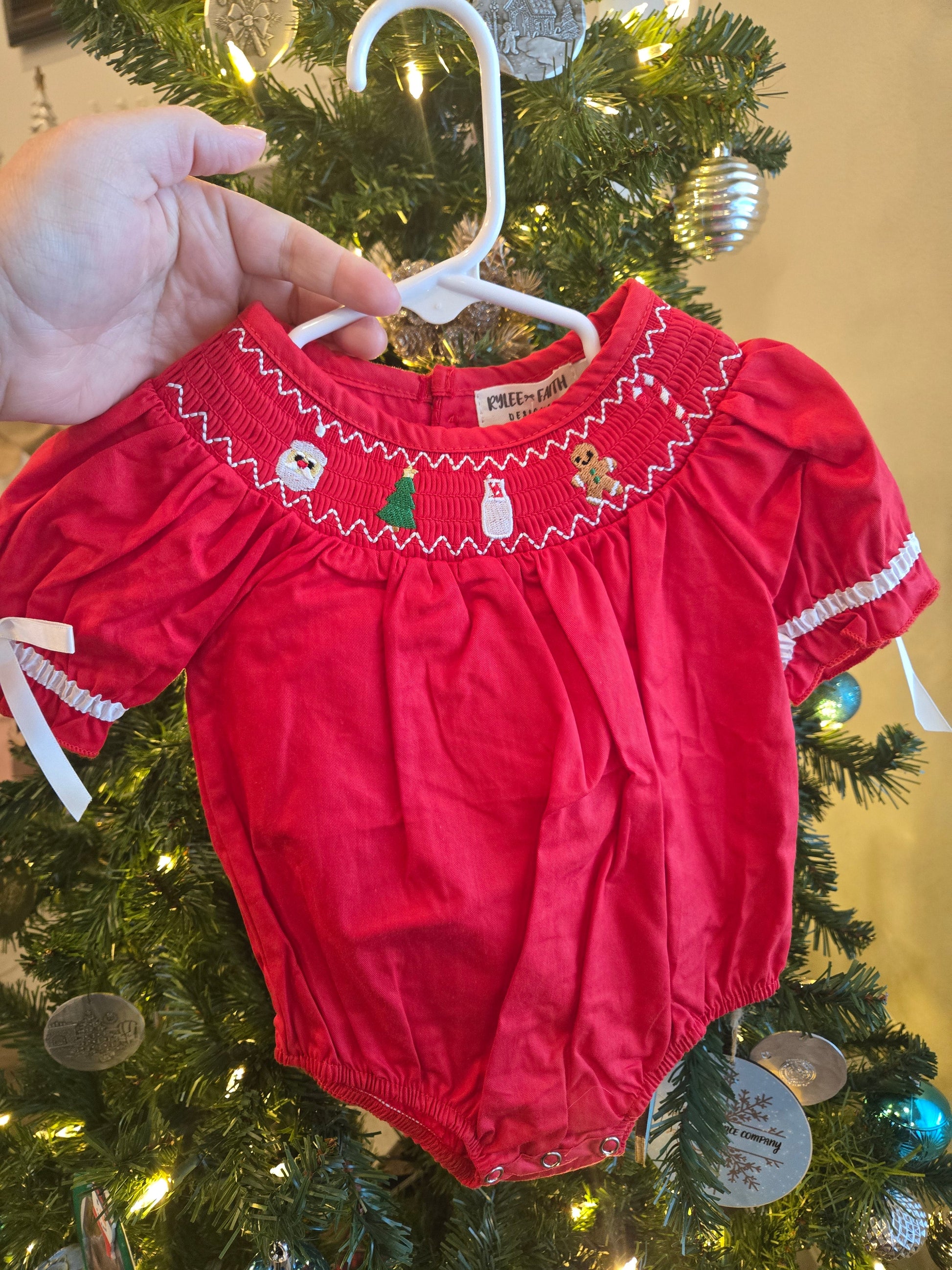Cookies and Santa Red Smocked Bubble Rylee Faith