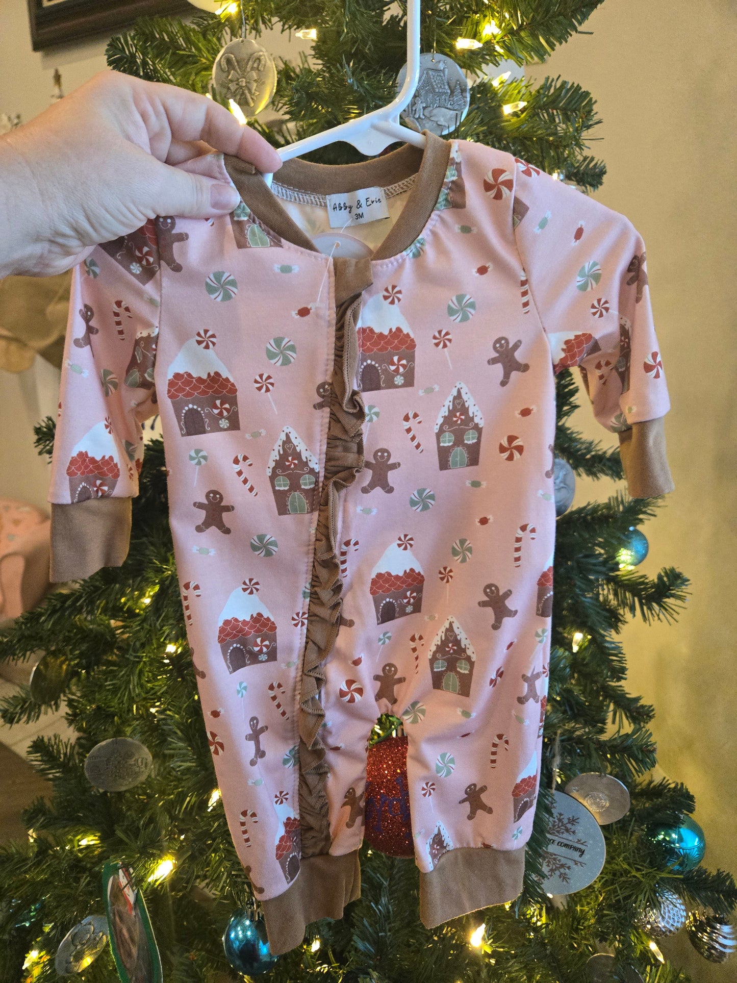 Pink Christmas Gingerbread Girl Romper Honeydew