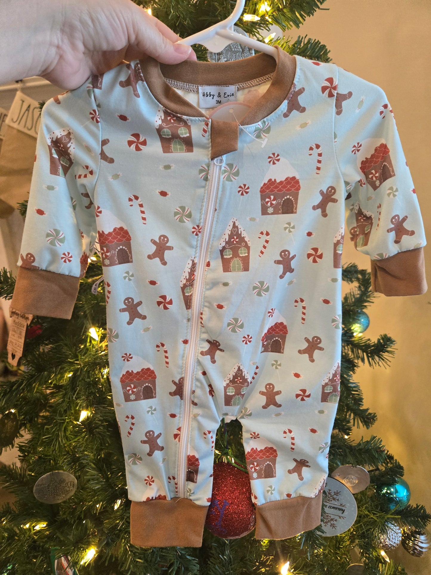 Blue Christmas Gingerbread Boy Romper Honeydew