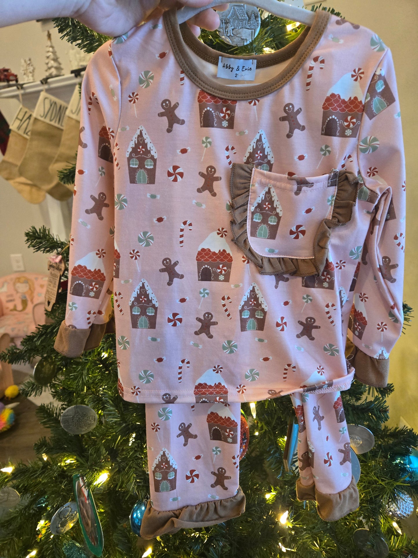 Pink Christmas Gingerbread Girl Pants Set Honeydew
