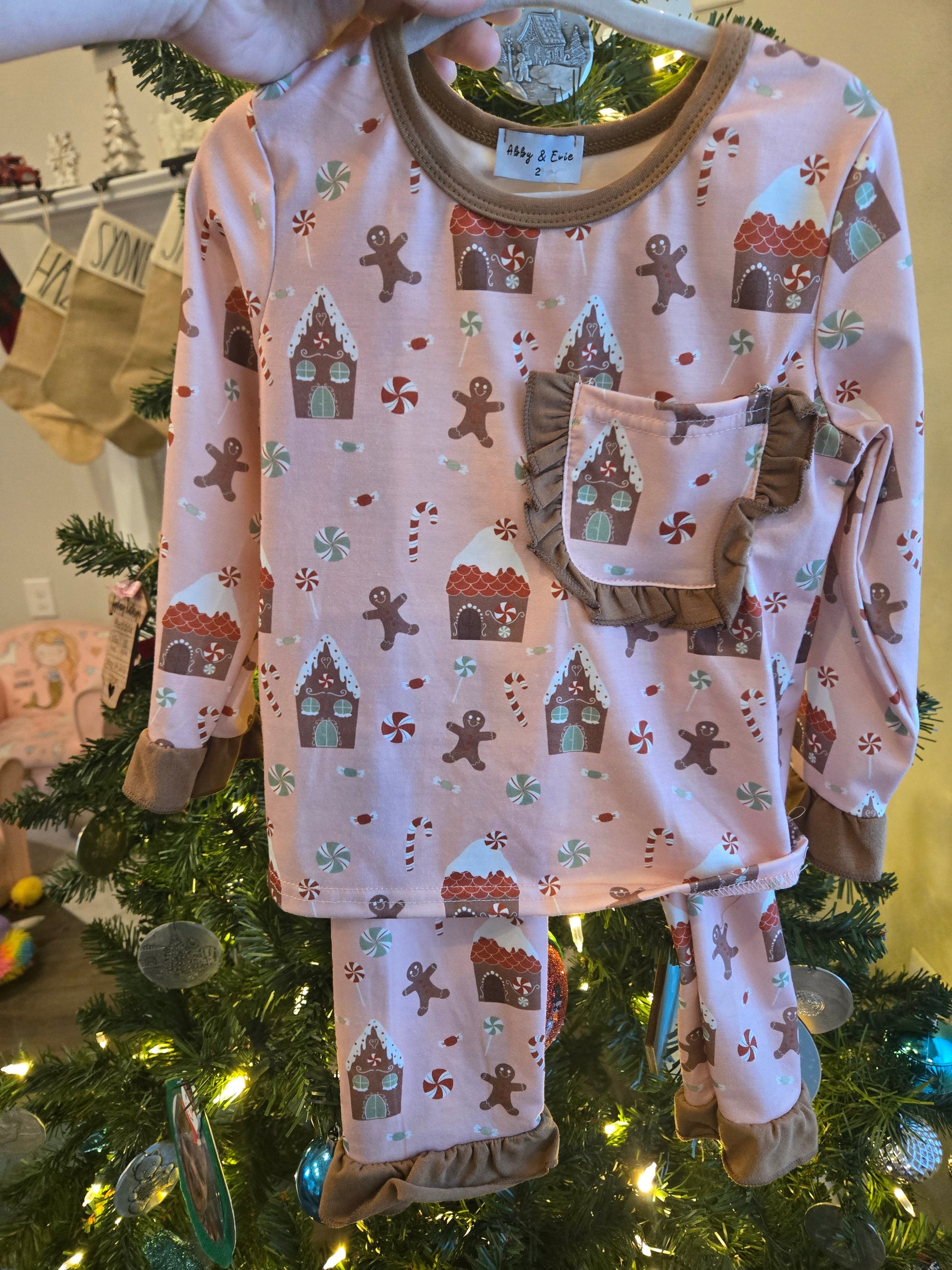Pink Christmas Gingerbread Girl Pants Set Honeydew