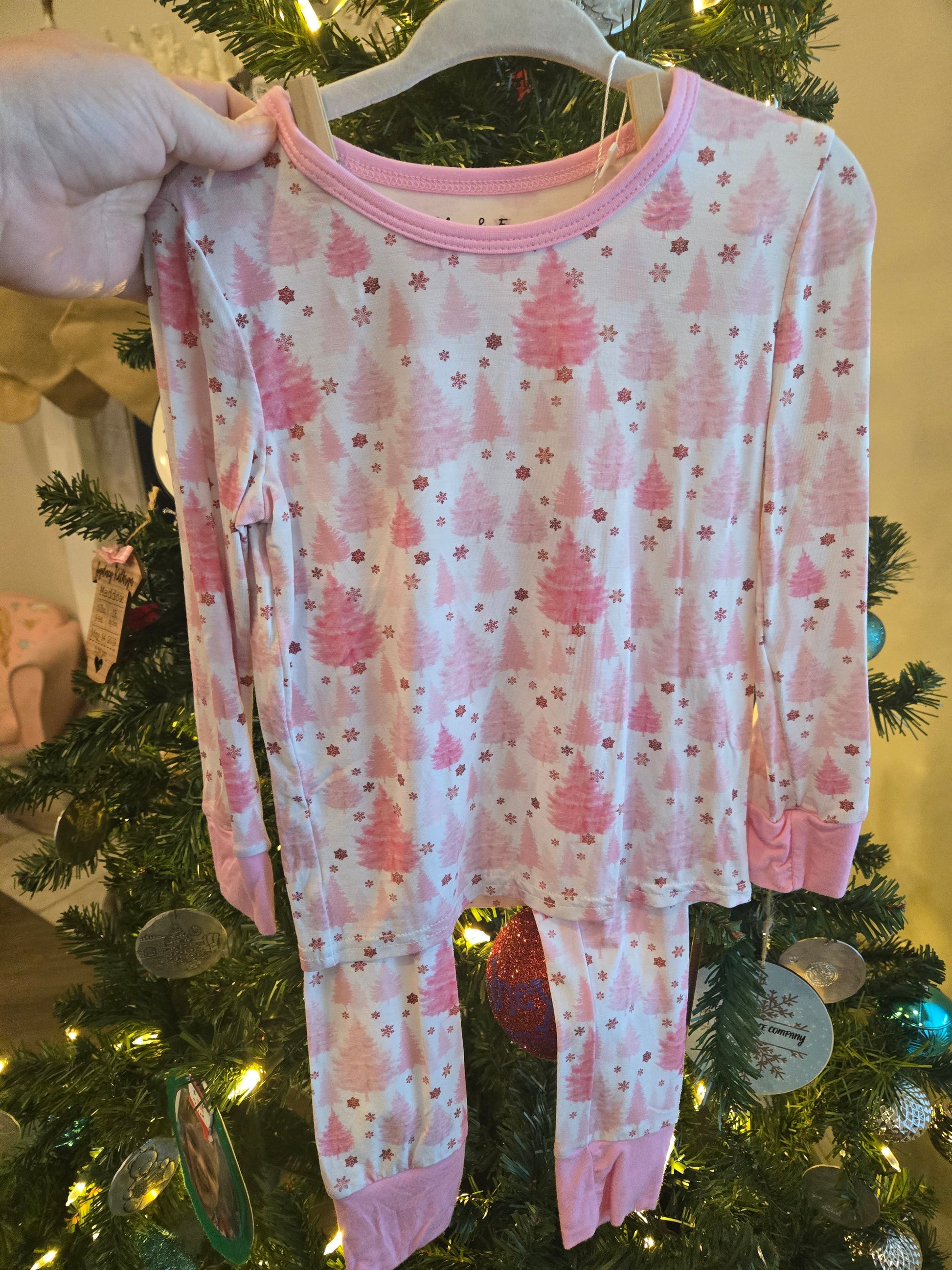 Pink Christmas Tree Bamboo Pants Set Honeydew