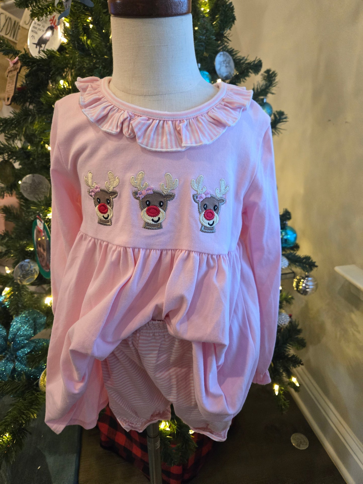 Run Run Rudolph Bloomer Set Smock Candy
