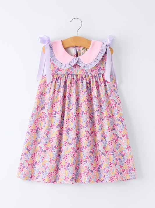 Spring Purple Floral Bow Ruffle Dress Rylee Faith