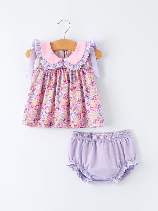 Spring Purple Floral Bow Ruffle Bloomer Set southernsweetpea