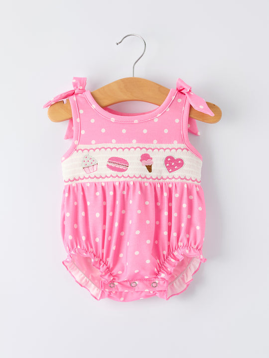 Summer Dessert Smocked Embroidered Pink Romper Rylee Faith