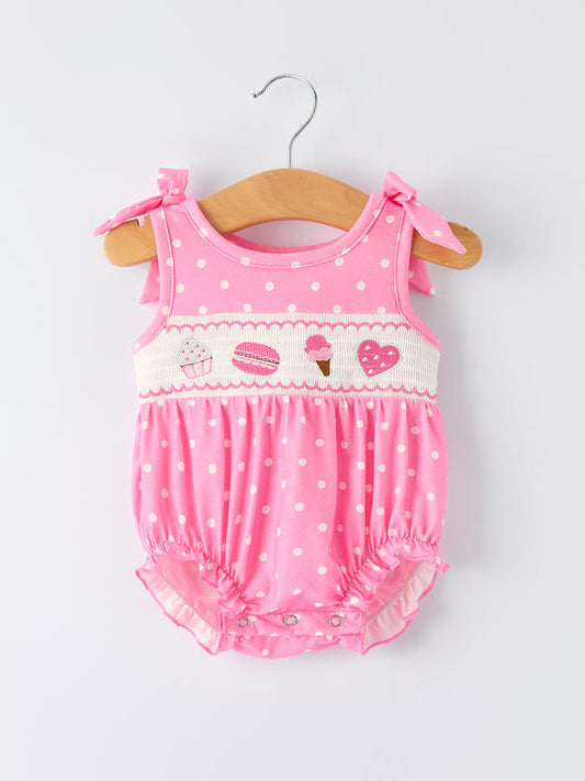 Summer Dessert Smocked Embroidered Pink Romper Rylee Faith