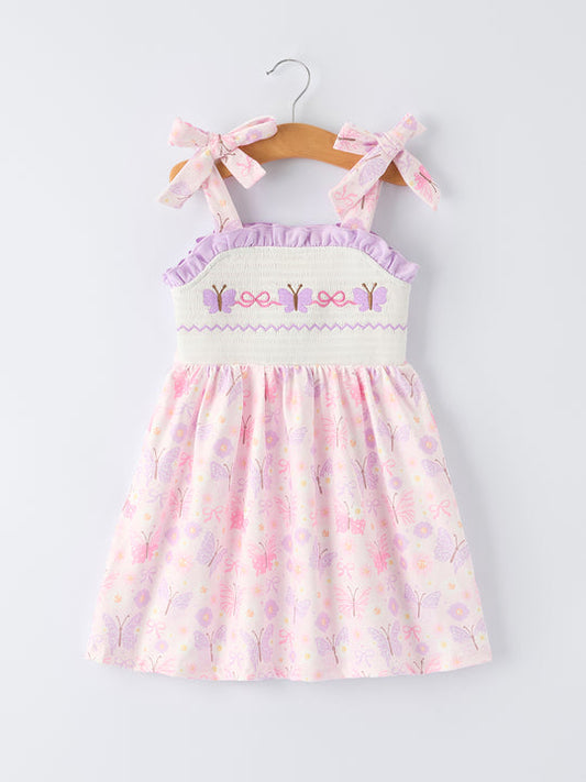Butterfly Embroidery Smocking Bow Baby Girls Dress Rylee Faith