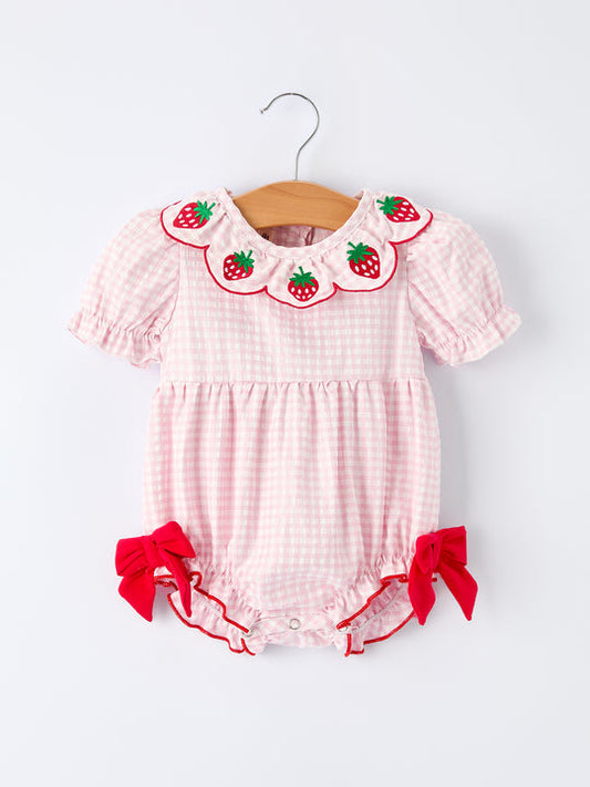 Baby Girls Plaid Smocked Strawberry Applique Romper Rylee Faith