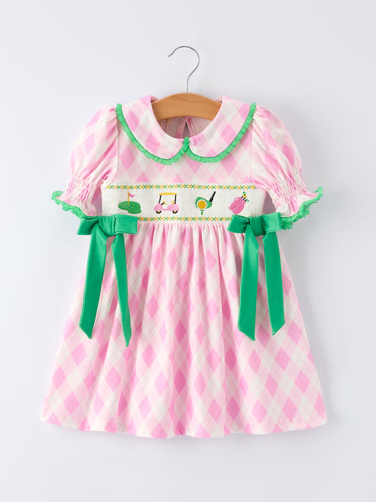 Spring Golf Embroidered Baby Girls Smocked Bow Dress Rylee Faith