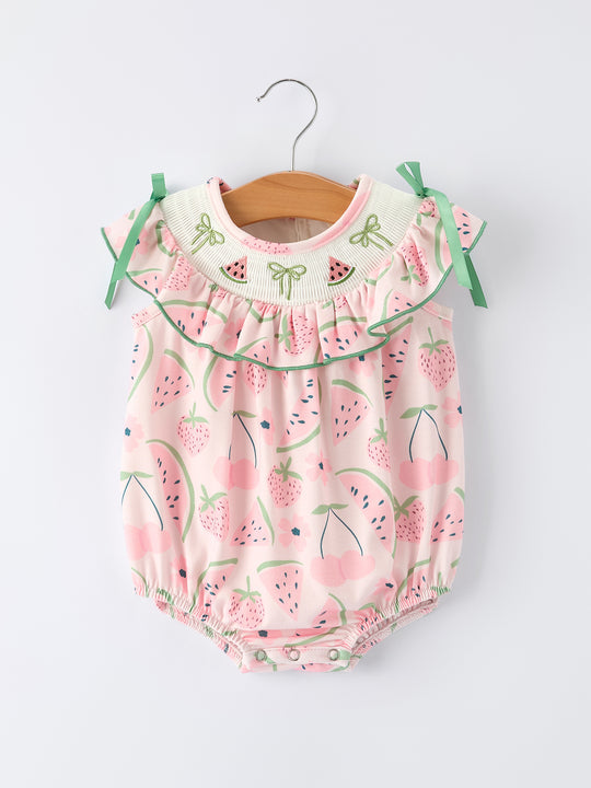 Girls Watermelon Embroidered Smocked Baby Romper Rylee Faith