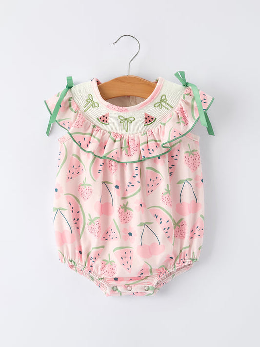 Girls Watermelon Embroidered Smocked Baby Romper Rylee Faith