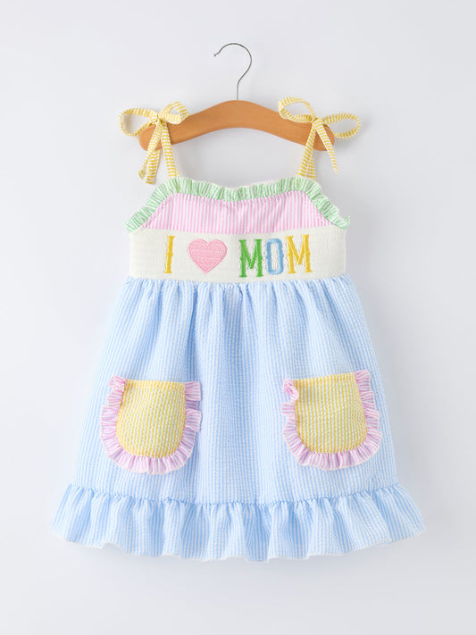 I Love Mom Color Block Seersucker Dress Rylee Faith