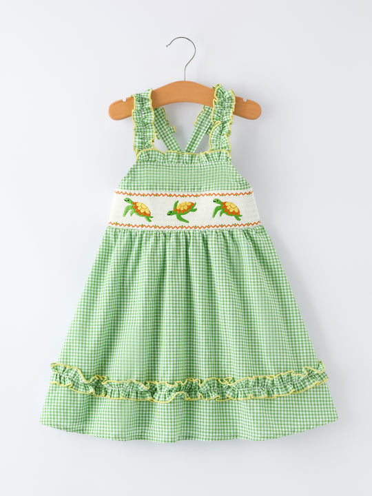Spring Turtle Smocked Baby Girls Dress Rylee Faith