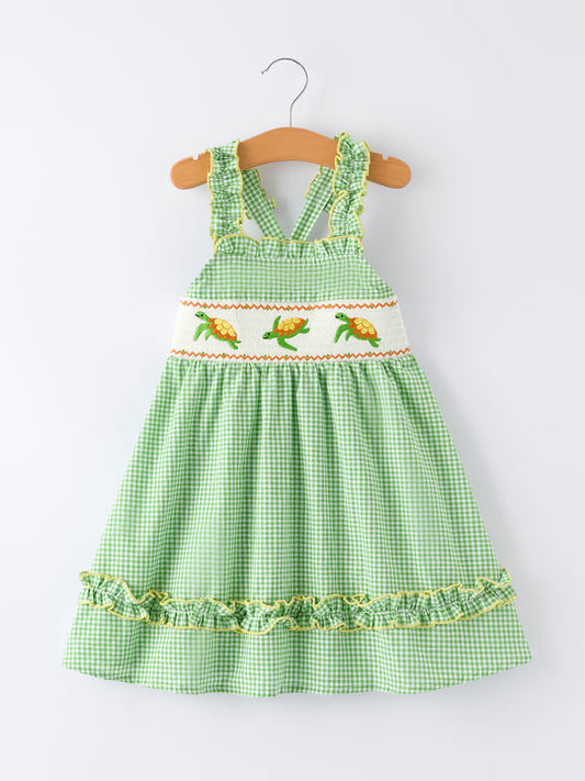 Spring Turtle Smocked Baby Girls Dress Rylee Faith