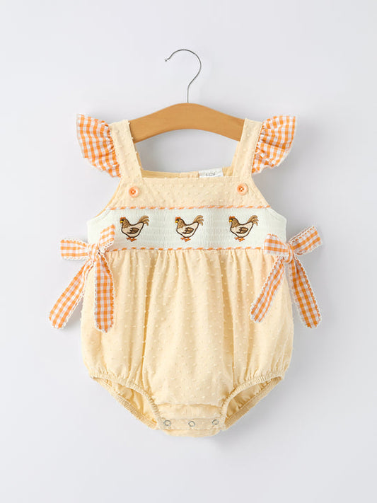 Farm Girl Chicken Smocked Bow Ruffle Romper Rylee Faith