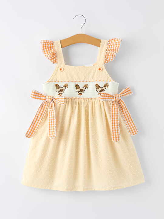 Farm Girl Chicken Smocked Bow Ruffle Dress Rylee Faith