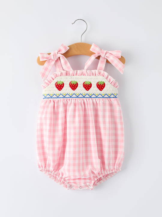 Strawberry Embroidery Girl Romper Bow Strap Ruffle Rylee Faith