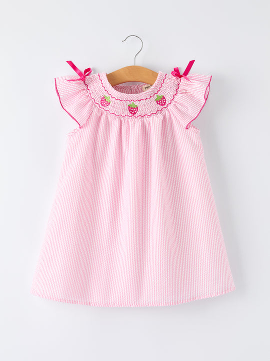 Strawberry Smocked Girl Dress Bow Ruffle Rylee Faith