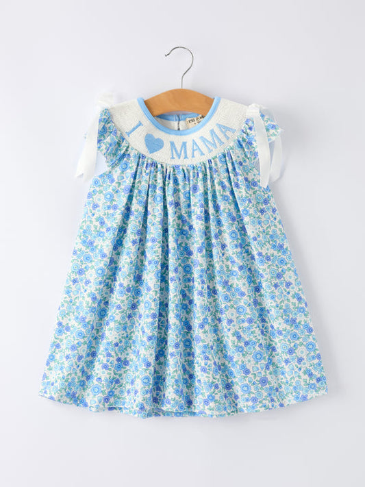 I Love Mama Blue Floral Smocked Dress Rylee Faith