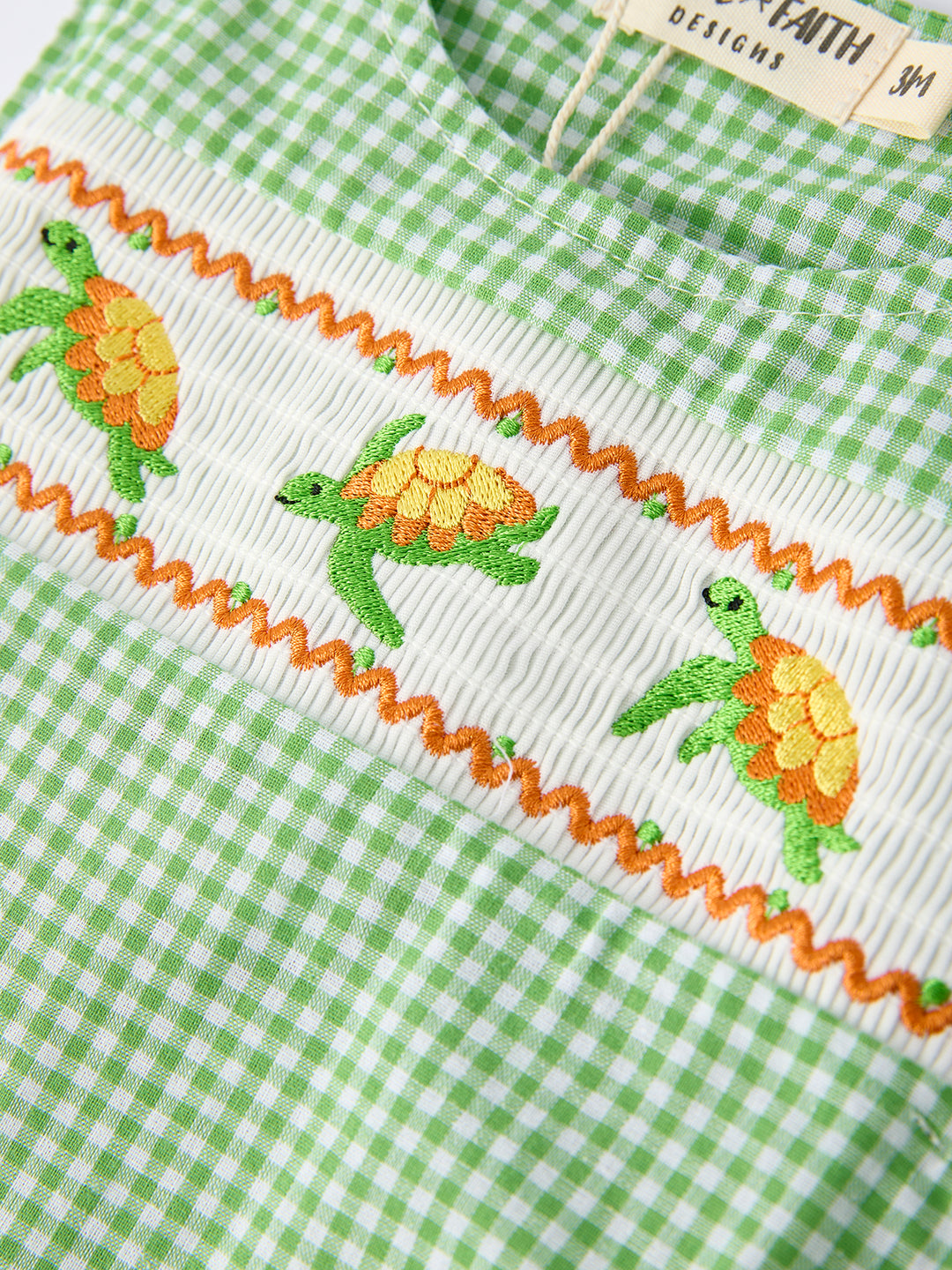 Spring Turtle Smocked Baby Boy Romper Rylee Faith