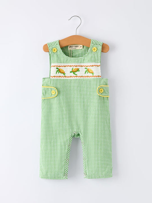 Spring Turtle Smocked Baby Boy Romper Rylee Faith