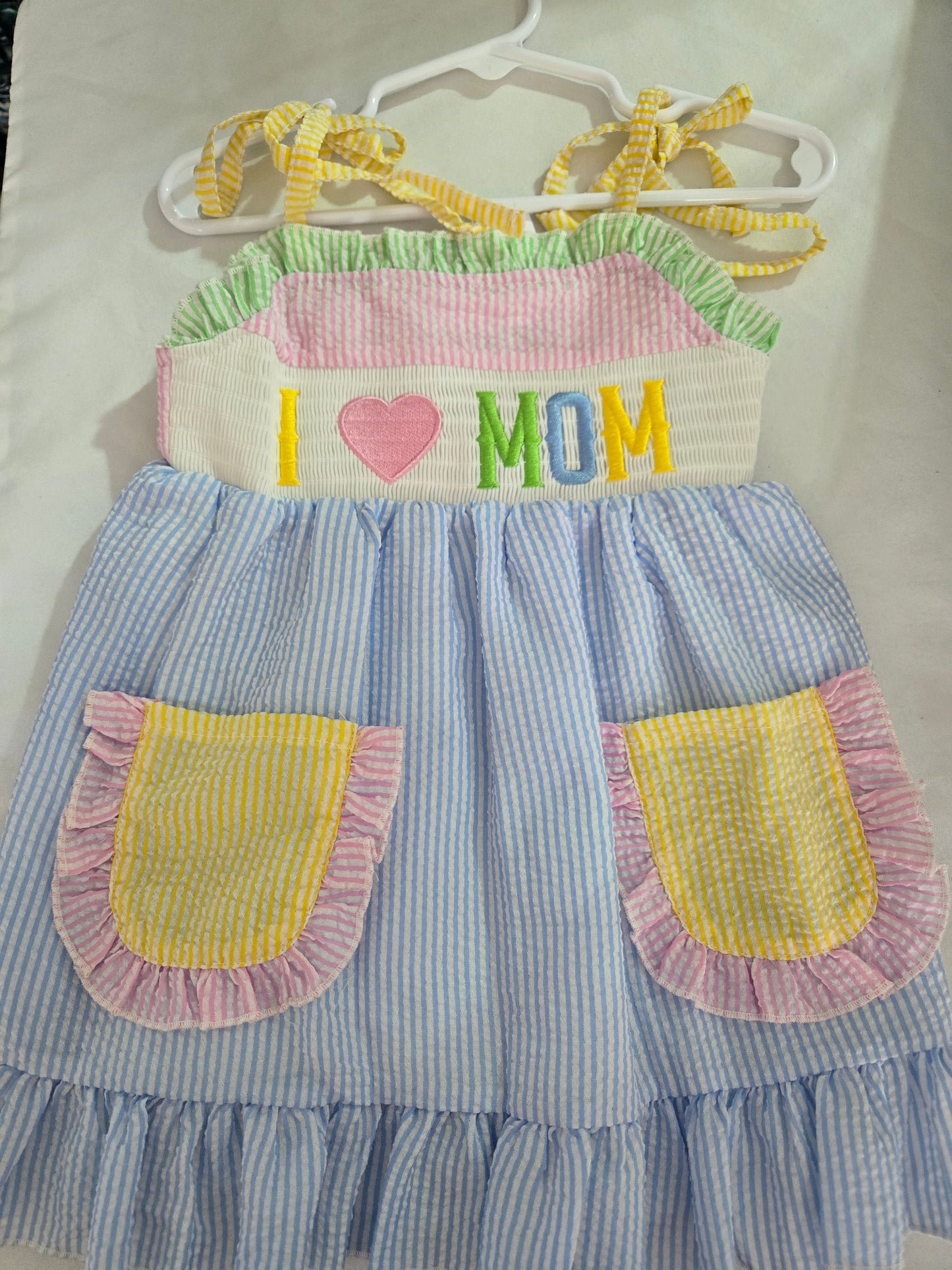 I Love Mom Color Block Seersucker Dress Rylee Faith