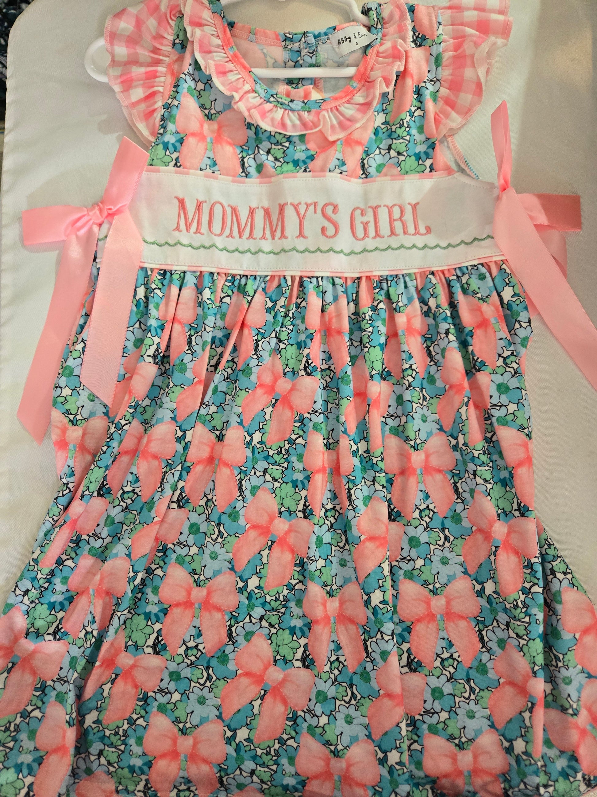 Pink Floral Mommy's Girl Embroidery Ruffle Dress Honeydew