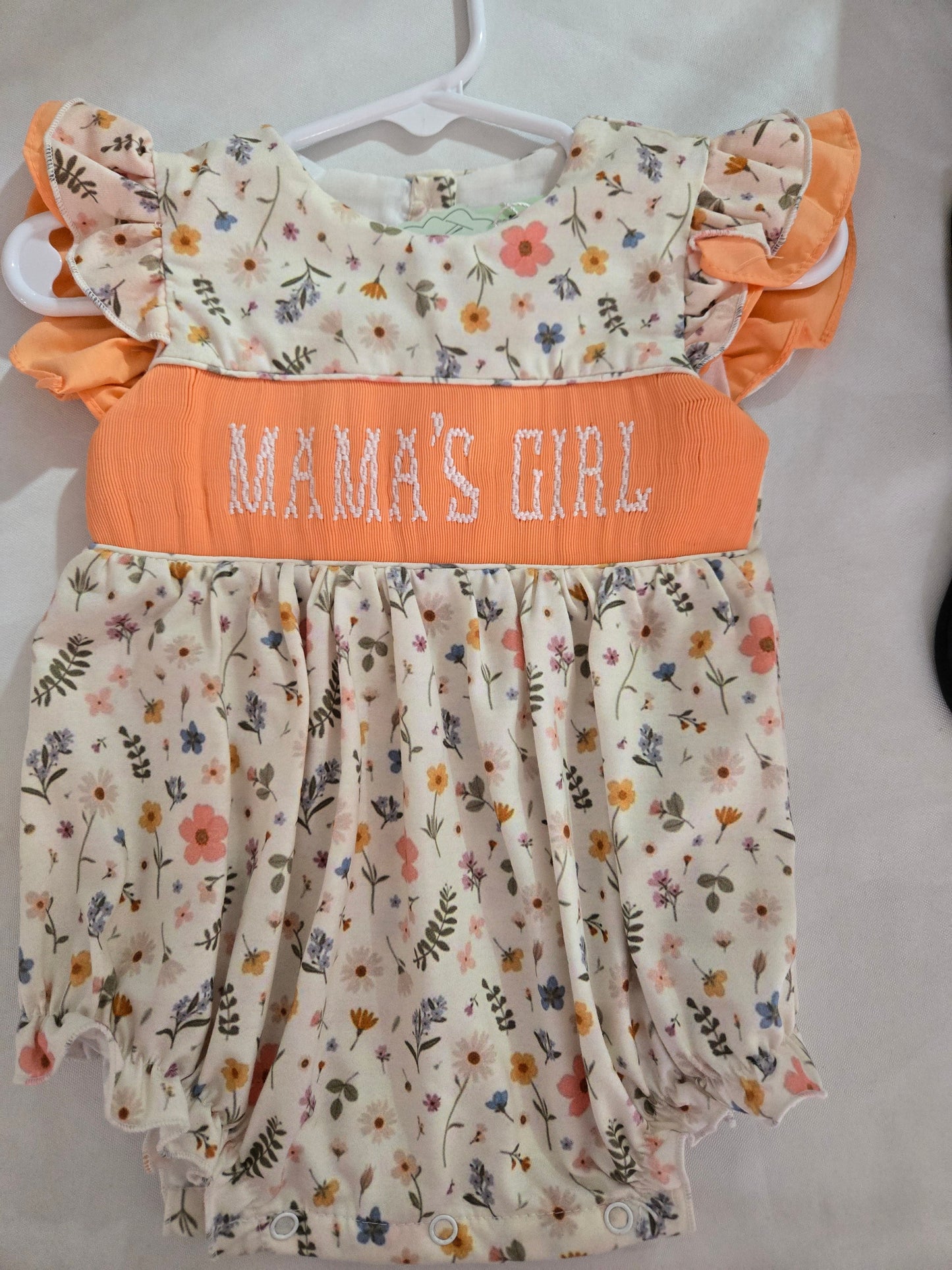 Coral Floral Mama's Girl Hand Smocked Girls Bubble - Premium Collection Ambabie