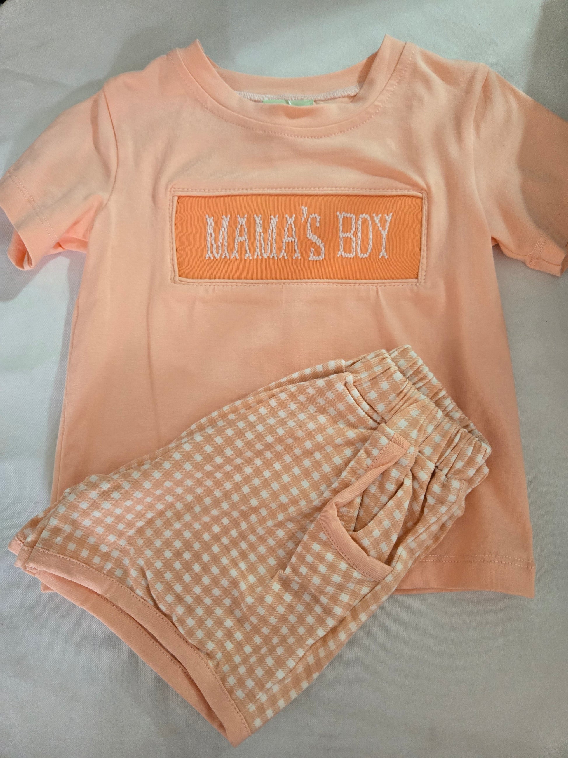 Coral Floral Mama's Boy Hand Smocked Boy Short Set - Premium Collection Ambabie
