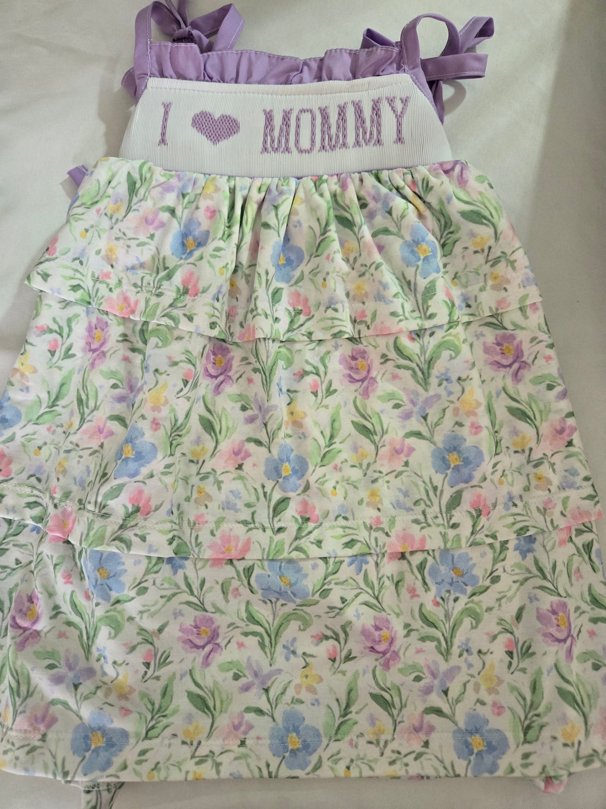 Premium Collection I Love Mommy Hand Smocked Purple Floral Dress Ambabie